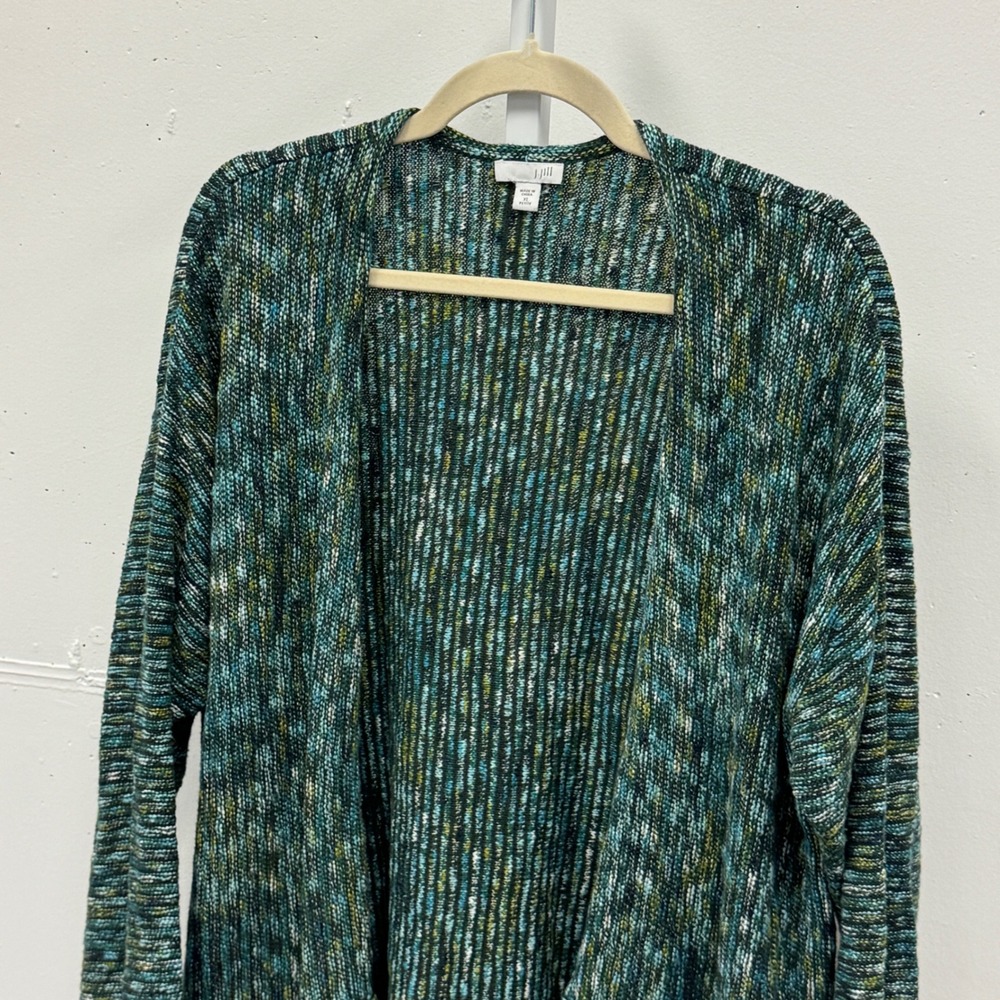 J. Jill Green Space Dye Open Front Cardigan Sweater XL Petite Cotton Blend - Picture 4 of 9